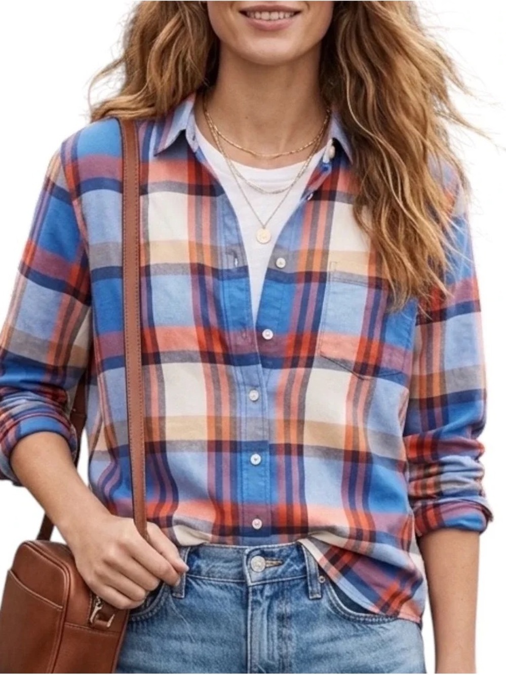 J. Crew Perfect Fit Plaid Flannel Button Up Shirt Women Size S